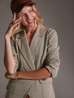 MAEVE ANTHROPOLOGIE Women's Multi Color Collegiate Plaid Knit Blazer Size Small